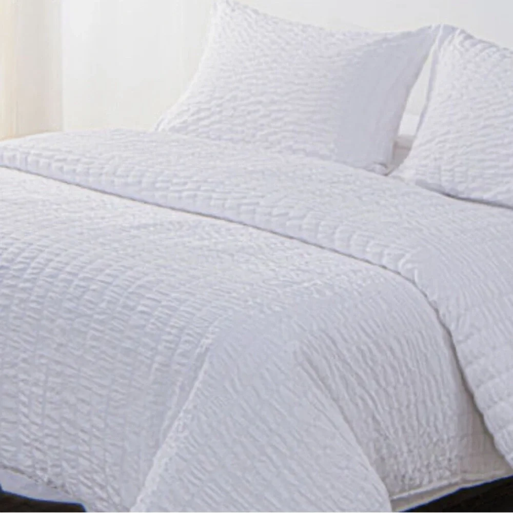 AQUA Seersucker King Duvet Cover 3 Pcs Set White New